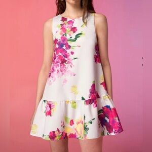 Saturday Club Floral Ruffle Hem Dress Size Large NWT Wedding Guest New Preppy